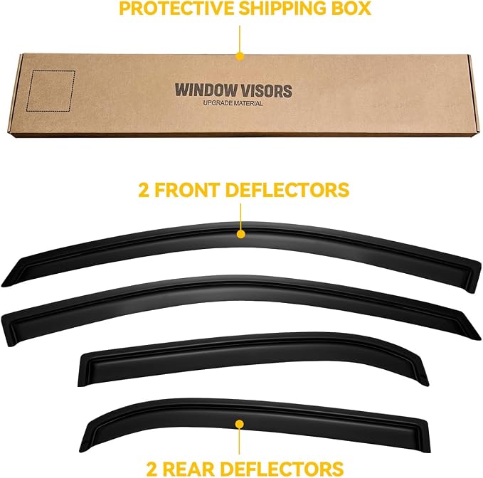 Window Visor for 2010-2017 Chevy Equinox, Out-Channel Rain Guards Shields Vent Deflector Shade Wind Dark Smoke Ventshade Ventvisor for 10-17 Equinox, Tape-On Outside-Mount, 4PCS
