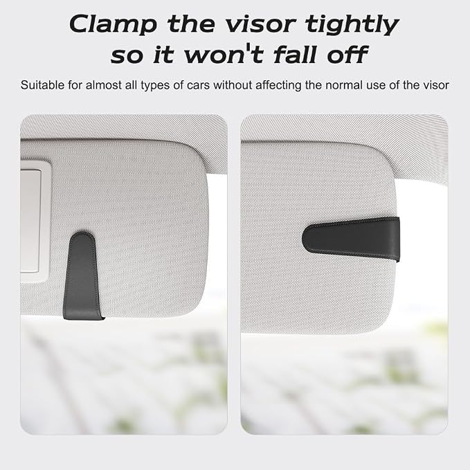Sunglass Holder for Car Visor, Black, 2 Packs | Suede Cloth, Magnetic, Organizer for Car Accessories