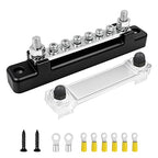 150A Power Distribution Block with Cover + Ring Terminals, Auto Bus Bar 12V Marine Waterproof for RV, Boat Ground Negative Buss Bar Kit -2 x M6 Post + 6 x M4 Screws