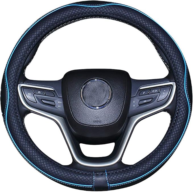 Large Size Steering Wheel Cover Anti-Slip,Safety,Soft,Breathable,Durable,Full Surround,Comfortable Grip Microfiber Leather (15.5-16 inch, Black Blue)