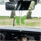 Bling Butterfly Diamond Car Accessories, Crystal Car Rear View Mirror Charms for Women, Car Decoration Lucky Gifts Hanging Interior Crystal Ornament Pendant Decor for All Cars (Light Green)