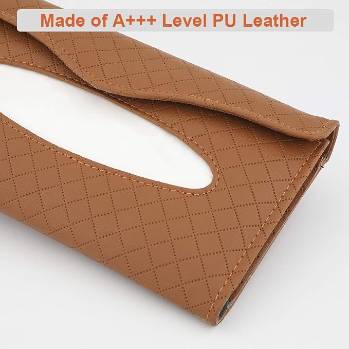 Car Tissue Holder - Sun Visor Napkin Holder, PU Leather Backseat Tissue Case for Truck (Brown)