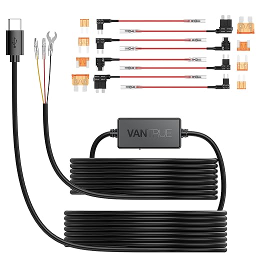 11.5ft USB-C Hardwire Kit (12V–24V to 5V) with Acc Functionality, Low Voltage Protection, Compatible with All USB-C Dashcams