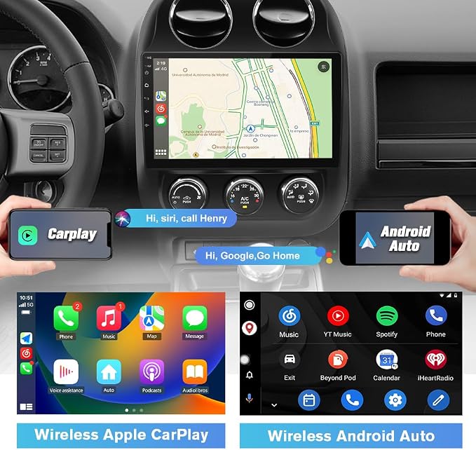 [4Core+64GB] Android Car Stereo for Jeep Patriot Compass 2010 2011 2012 2013 2014 2015 2016, 10" Touch Screen Radio for Jeep Compass with CarPlay Android Auto GPS 5GWiFi Included Camera