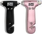 Car Emergency Escape Hammer, Seatbelt Cutter, Window Breaker Tool, Interior Visor Strap, New Driver Vehicle Safety Essentials, Cute Car Accessories for Women - Black & Pink, 2 Count