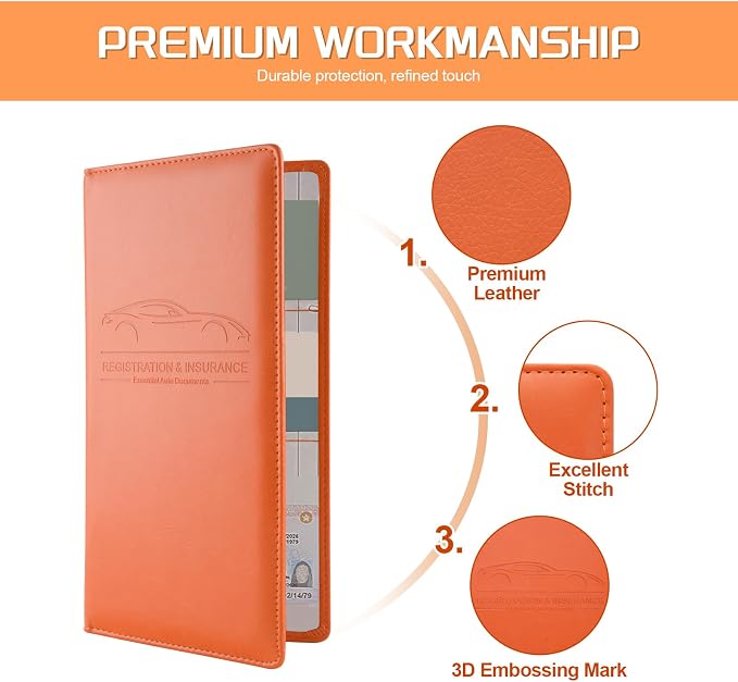 1Pack Car Registration and Insurance Holder,Car Document Holder for Cards License with Magnetic Shut,Vehicle Glove Box Car Organizer for Documents, Cards, License(Orange)