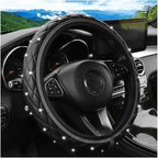 Bling Car Steering Wheel Cover, Non-Slip Elastic Stretch Leather Auto Steering Wheel Protector, Sparkling Diamond Vehicle Decor Accessories for Women Girls, Universal for Vehicles (Gray)
