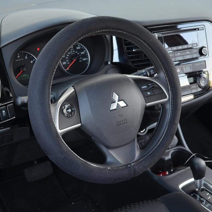 Ergonomic Leather Grip Steering Wheel Cover - Soft Plush Memory Foam Grip for Standard Size Wheels 14.5-15 inch Black