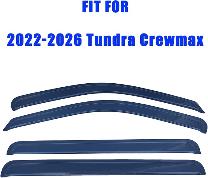 Tape On Window Visors for 2022-2026 Toyota Tundra CrewMax Cab Full-Size | Rain Sun Wind Guards Shade Deflectors,Shatterproof Wind Vent Deflector,Weatherproof,Truck Accessories with Thicker-4PC
