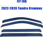 Tape On Window Visors for 2022-2026 Toyota Tundra CrewMax Cab Full-Size | Rain Sun Wind Guards Shade Deflectors,Shatterproof Wind Vent Deflector,Weatherproof,Truck Accessories with Thicker-4PC