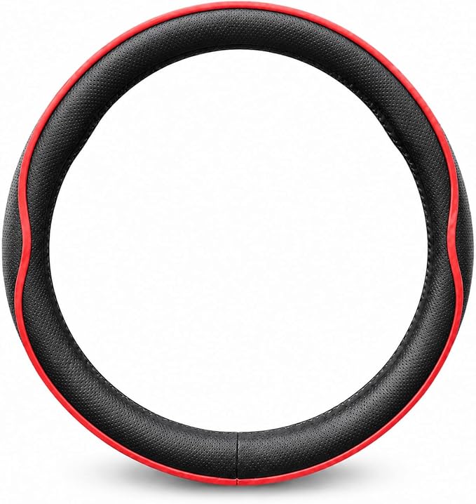 Car Steering Wheel Cover Full Surround - Soft Breathable Anti-Slip Heavyweight Safety Cover, Thick Cushioned Sports Style Universal Fit for Auto Truck SUV (Black/Red)
