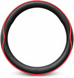 Car Steering Wheel Cover Full Surround - Soft Breathable Anti-Slip Heavyweight Safety Cover, Thick Cushioned Sports Style Universal Fit for Auto Truck SUV (Black/Red)