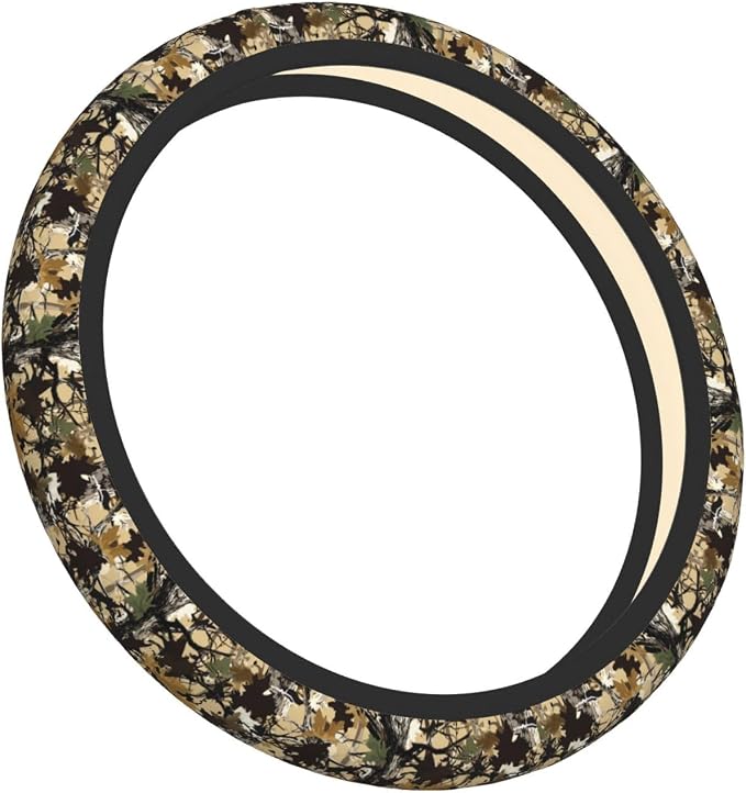 Forest Camo Neoprene Steering Wheel Cover Anti-Slip Elastic Comouflage Tree Hunting Steering Wheel Protective Cover 15in Universal Car Accessories Fit Cars, SUVs, Auto