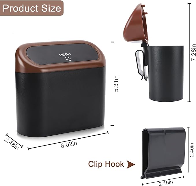 Car Trash Can with Lid, Leakproof Vehicle Trash Bin Auto Dustbin Organizer, Waterproof Mini Garbage Bin Trash Container with Garbage Bag for Automotive Car, Home, Office, Kitchen