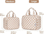 Travel Toiletry Bag for Women Large Hanging Makeup Bag Organizer Toiletries Bag for Full Size Essentials Accessories Cosmetics (Light Checkerboard (Large))