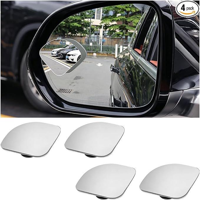 4PCS Car Blind Spot Mirror, Universal Fit | Wide Angle Clear HD Glass Convex Side Rear View Mirror to Reduce Blindspot, Auto Exterior Rear View Accessories