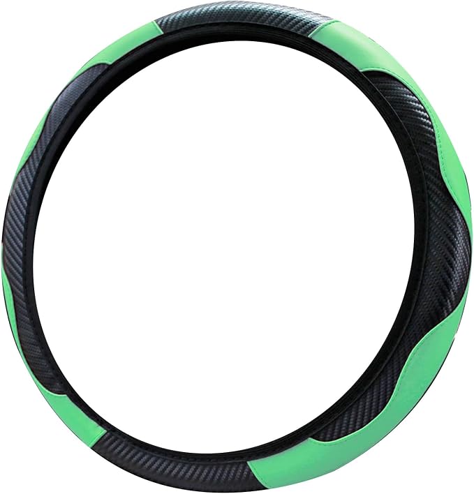 Car Steering Wheel Cover 15 inch, Microfiber PU Leather Elastic Steering Wheel Protector, Anti-Slip Breathable Car Interior Accessories for Most Cars (Green)