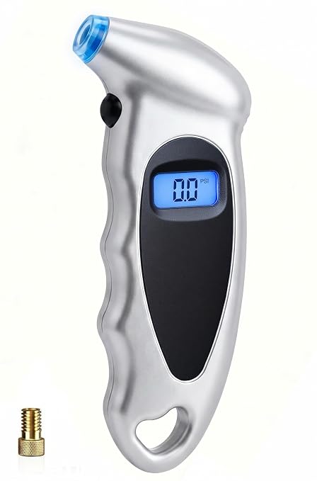 Digital Tire Pressure Gauge 150 PSI, Accurate in 0.1 Increments,1 Pack Tire Pressure Gauge with Backlight LCD, 4 Units (PSI/Bar/Kgf/cm²/KPA) Applicable to Car Truck Bicycle, Silver