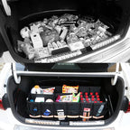 Car Trunk Organizer - Collapsible Trunk Organizer & Lid Foldable Cover Aluminium Alloy Handle Reflective Strip for Auto, SUV, Truck, Minivan (XL Black)