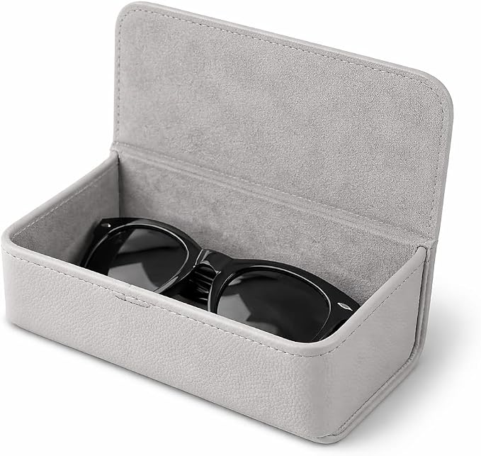 Car Sunglasses Holder, Large Capacity Universal Fit Adhesive Mount Eyewear Case with Magnetic Closure Glasses Protective Storage Box for Man Women Grey