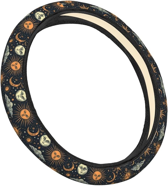 Sun and Moon Steering Wheel Covers Anti-Slip Elasticity Car Accessories Steering Wheel Protector Universal 15 Inch for Cars SUV Vehicle Truck