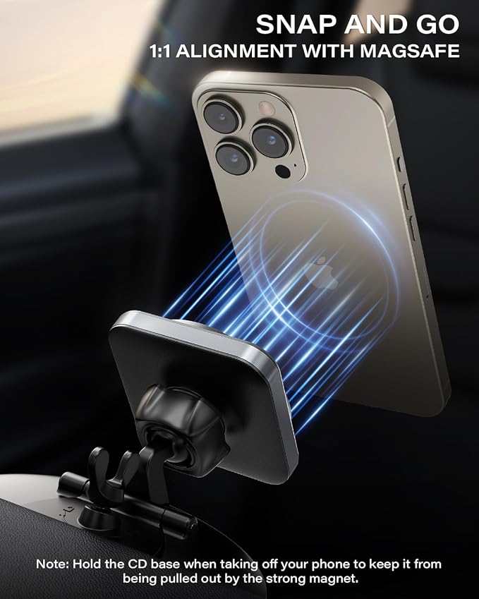 for Magsafe CD Phone Holder for Car [20 N55 Ultra Strong Magnets] Magnetic CD Player Phone Mount, Stable CD Slot Phone Mount for iPhone 17 16 15 14 13 12 Mini Pro Pro Max Plus & Magsafe Case