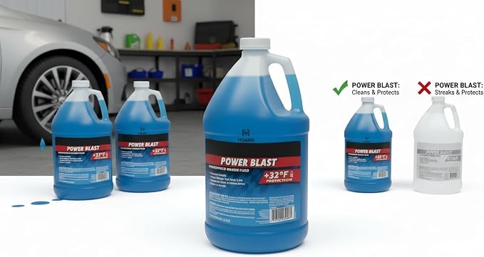 (6 Gallons) - Power Blast Windshield Washer Fluid, +32°F Protection, Blue, 1 Gallon Jug, Ready to Use (6 GALLONS, Blue Power Blast +32°F)