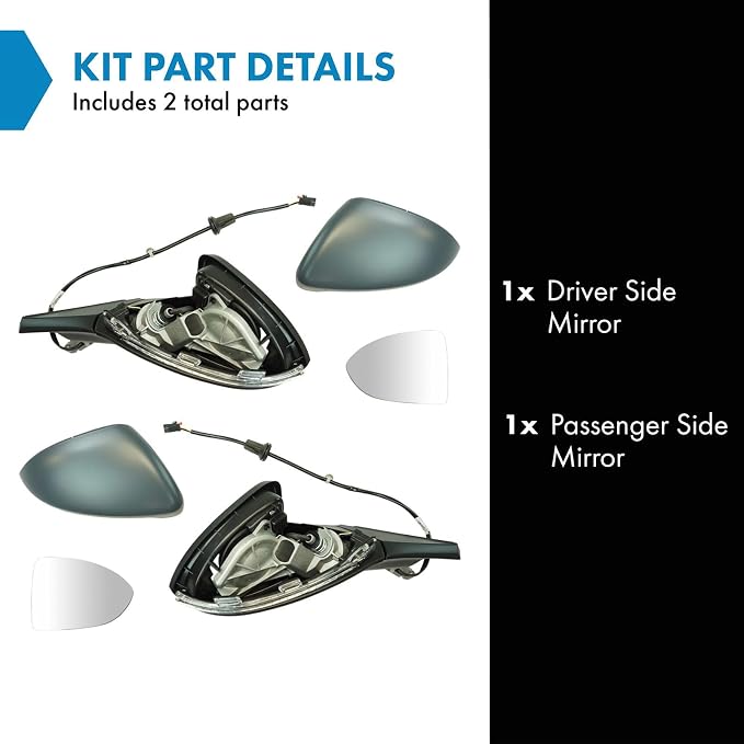 2 Piece Driver and Passenger Side Mirror Assembly Set Electric Adjustment Heated No Memory Gray Compatible with 2015-2018 Volkswagen GTI Golf Golf R 2016-2019 SportWagen VW1320154 VW1321154