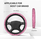 Leopard Print Steering Wheel Cover Anti-Slip Universal for 14.5-15 Inch Car Steering Wheel Cover with 2 Pieces Car Coasters Suitable for Men Women