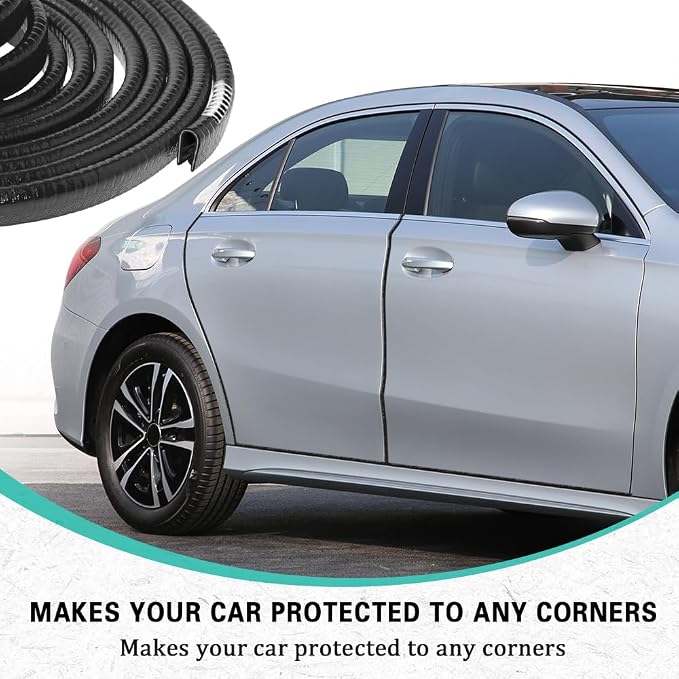 33ft (10m) Car Door Edge Guards, Car Door Protector, No-Glue Required Rubber Seal U Shape Automotive Door Entry Guard, Auto Door Edge Molding Protection for Most Vehicles (Black, 33Ft)