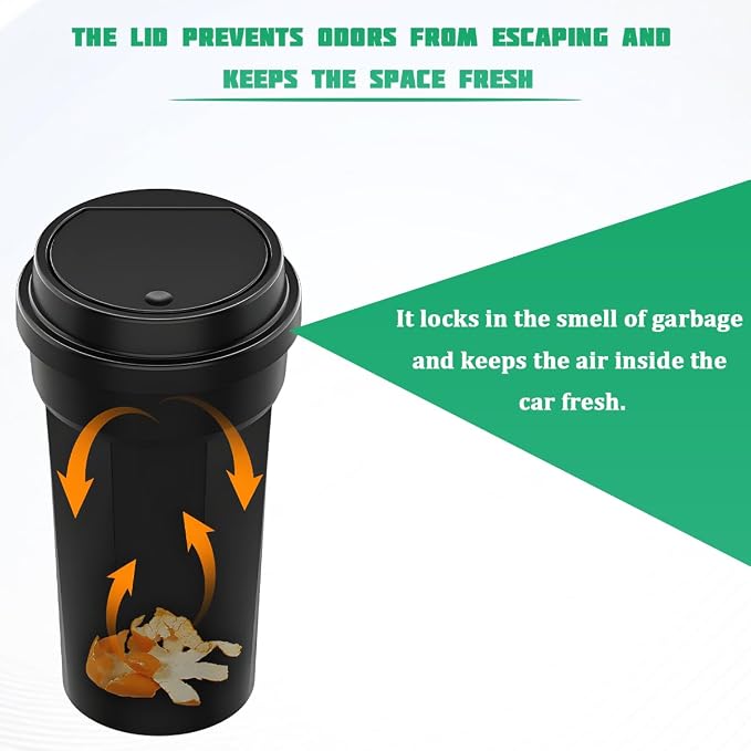 Car Trash Can with Lid, Mini Leakproof Vehicles Garbage Bin for Cup Holder, Multipurpose Automotive Interior Trash Organizers Storage Accessories, Universal for Truck Sedan SUV