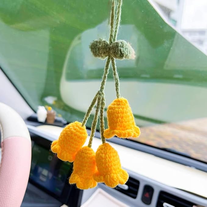 Handmade Knitted Rear View Mirror Pendant Ornament - Cute Car Accessories Aesthetic - Kawaii Decor for Car and Home Decorative Pendants