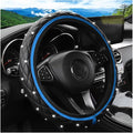 Bling Car Steering Wheel Cover, Non-Slip Elastic Stretch Leather Auto Steering Wheel Protector, Sparkling Diamond Vehicle Decor Accessories for Women Girls, Universal for Vehicles (Blue)