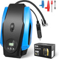 Tire Inflator Portable Air Compressor, 12V DC Air Pump for Car Tires, Bike, Motorcycle, Ball, Electric Bike Tire Pump with Pressure Gauge, LED Light, Auto Shut Off, Blue, TOOLS-00679-BL