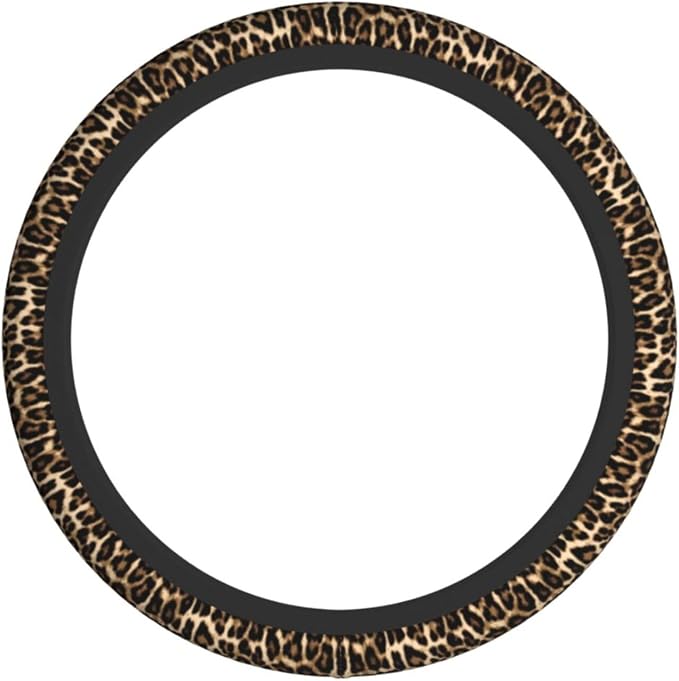 Cheetah Brown Leopard Pattern Black Hunting Steering Wheel Cover Car Accessories Cute for Women Girls Girly Universal 15 Inch Neoprene Auto Interior Decor Anti Slip Car Truck Protector