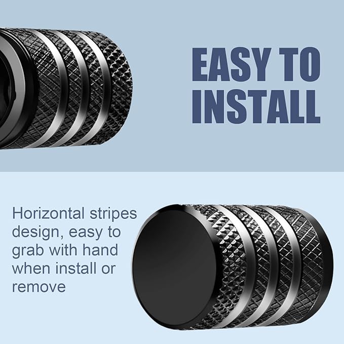 Tire Valve Stem Cap Cover - (12 Pack) Tire Air Caps Metal with Plastic Liner Corrosion Resistant Leak-Proof for Car Truck Motorcycle SUV and Bike Black