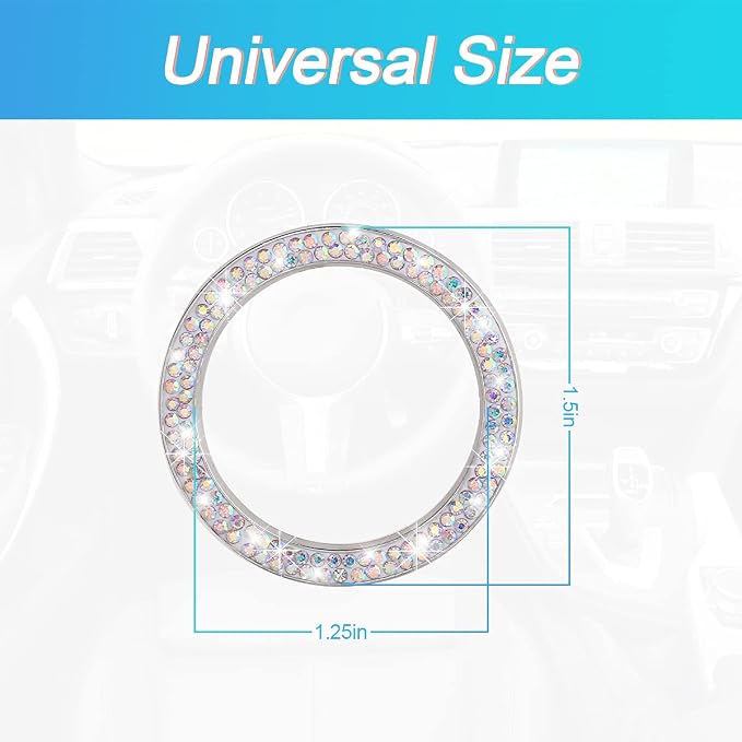Car Bling Crystal Rhinestone Engine Start Ring Decals, 2 Pack Car Push Start Button Cover/Sticker, Key Ignition Knob Bling Ring, Sparkling Car Interior Accessories for Women (Double Multicolor)