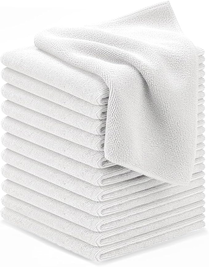 Microfiber Cleaning Cloths (Value Pack of 12) - Size 12 x 12 Inches, Highly Absorbent Cleaning Rags, Lint Free, Reusable and Washable, Microfiber Towels for Cars