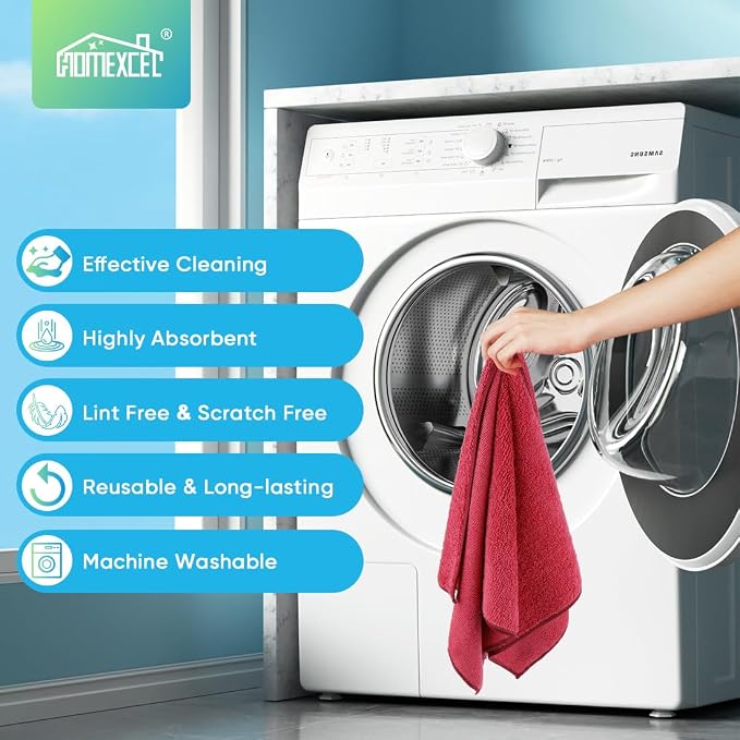 Red Microfiber Cleaning Cloth, 12 Pack Premium Microfiber Towels for Cars, Lint Free, Scratch-Free, Highly Absorbent, Reusable Cleaning Rags for Car, Household, Kitchen, Window, 11.5"X11.5"