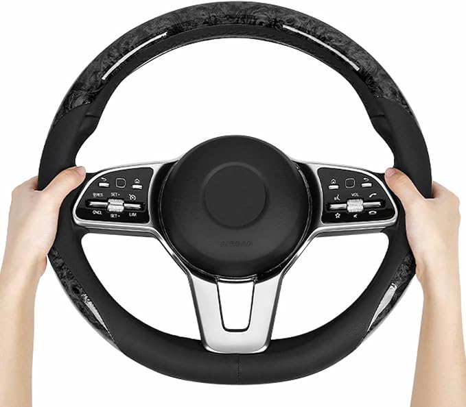 Wood Grain Steering Wheel Cover Microfiber Leather Universal 14 1/2-15 inch, Car Steering Wheel Cover Men Women, Comfortable, Anti-Slip, Odorless, Black