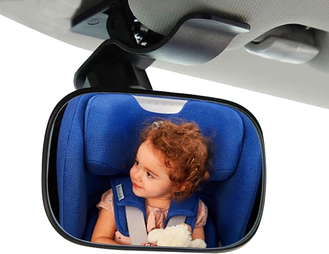 Clip On Car Baby Mirror, Adjustabe HD Glass Convex Wide Angle Interior Rearview Baby Rear Facing Mirror (Framed Rectangle, Small, 3.5" X 2.2")