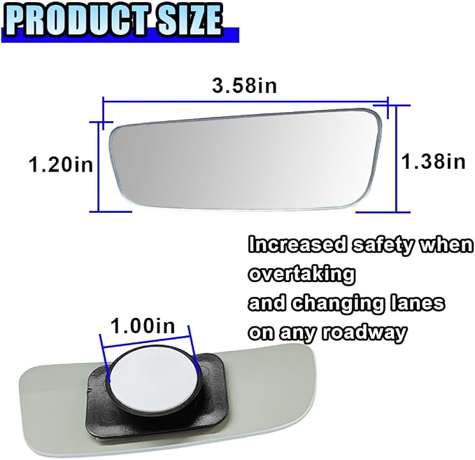 2PCS Rectangle Blind Spot Mirror for Car, Frameless Adjustable Wide Angle Mirror, Universal Side Rear View Mirror, Stick-on Design, HD Glass Convex Mirror for Cars, Trucks, SUVs (Frameless)