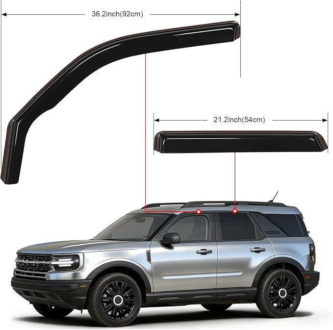 in Channel Rain Guards for Ford Bronco Sport 2021 2022 2023 2024 2025 Side Window Deflectors Vent Visors, Smoke Tint, Car Window Shade for Rain/Snow, Reduce Wind Noise, Car Wash Safe, 4PCS