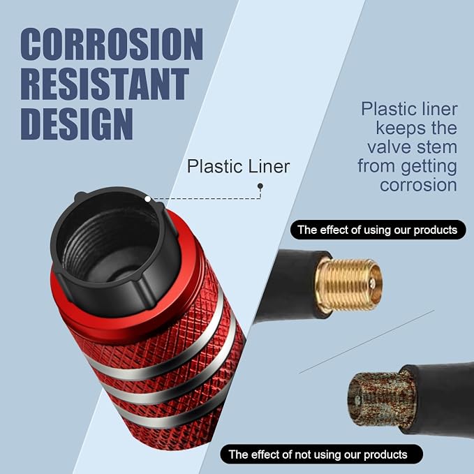 Tire Valve Stem Cap Cover - (12 Pack) Tire Air Cap Metal with Plastic Liner Corrosion Resistant Leak-Proof American Flag for Car Truck Motorcycle Bike Red