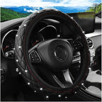 Bling Car Steering Wheel Cover, Non-Slip Elastic Stretch Leather Auto Steering Wheel Protector, Sparkling Diamond Vehicle Decor Accessories for Women Girls, Universal for Vehicles (Black)