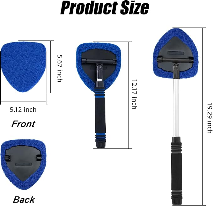 7 PCS Windshield Cleaning Tool, 19" Windshield Cleaner Kit with Extendable Handle, Microfiber Towel Pads, Brush, Empty Spray Bottle for Auto Glass Interior (Blue)