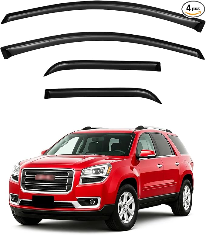 Window Visor for 2007-2016 GMC Acadia & Saturn Outlook 2007-2010, Out-Channel Rain Guards Shields Vent Deflector Shade Wind Dark Smoke, Outside-Mount, 4PCS