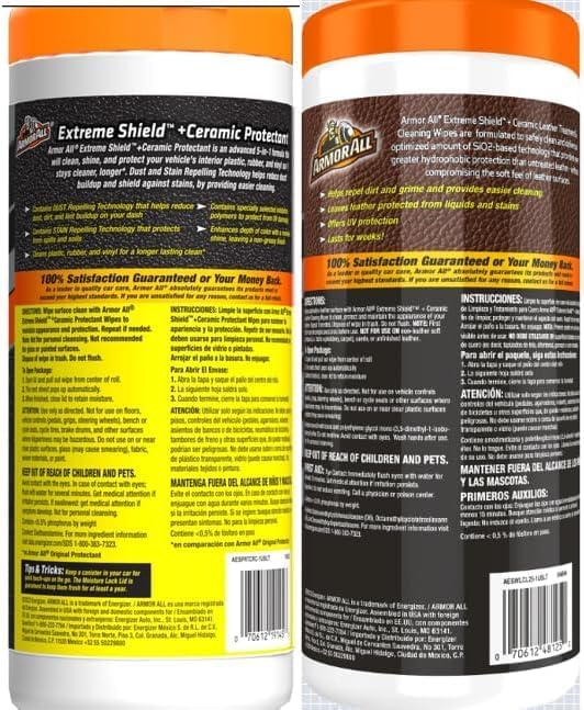 Ceramic Car Leather Cleaning Wipes, Use on Heated Seats and Leather Surfaces, Includes Ceramic Leather and Extreme Protectant Wipes - 2 Count