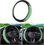 Bling Car Steering Wheel Cover, 15 Inch Rhinestones Soft Leather Elastic Steering Wheel Protector, Sparkly Crystal Diamond for Women Girls (Green)