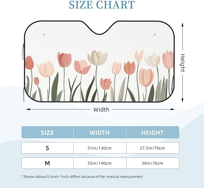 Windshield Sun Shade Tulip Flower Field Car Front Window Sunshade Cover for Truck SUV Blocks UV Rays Automotive Visor Interior Protector 55 x 30 inch